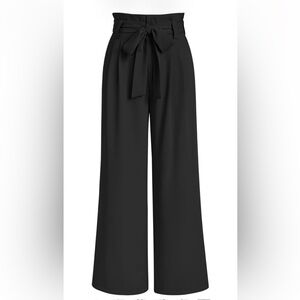 Uniqlo Wide-Leg High-Waisted Black Trousers/Slacks with Removable Belt